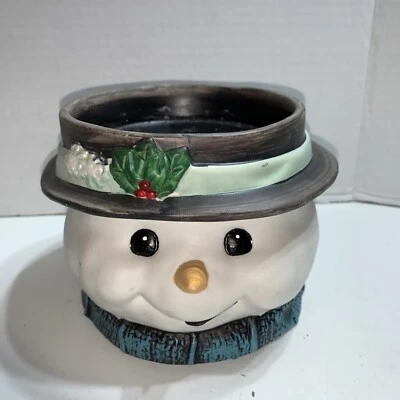 PORTAVELAS MUÑECO DE NIEVE Cerámica Grande 3 Mechas Invierno Navidad Foto 1 de 4