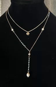 ADORNIA 17”-19” 14k GP TURQUOISE BEADED LAYERED FRESHWATER PEARL NECKLESS - Picture 1 of 4