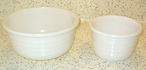 2 Vintage Weiß Milch Glas Rührschüssel Set Arbeitsplatte Mixer Konzentrische Ringe - Bild 1 von 12