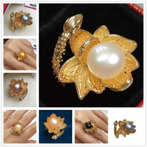 Anillo de perlas naturales de agua dulce de 8-9 mm AAA+ para mujer talla ajustable - Imagen 1 de 16