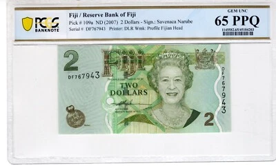 Fiji 2007 2 Dollars PCGS Certified Banknote UNC 65 PPQ Pick 109a - Image 1 of 2