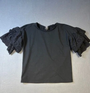 Camiseta Bobeau Negra Mujer Talla Pequeña Trixie Ojales Volantes Manga Corta - Imagen 1 de 10