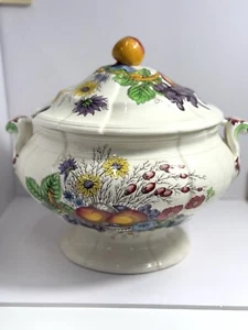 Spode Soup Vintage Tureen Reynolds w Lid & Under Plate Fruits Flowers Theme - Picture 1 of 9