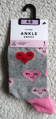 Calcetines Love Heart Design gris con caras de corazón talla 4-8 totalmente nuevos con etiqueta Foto 1 de 4