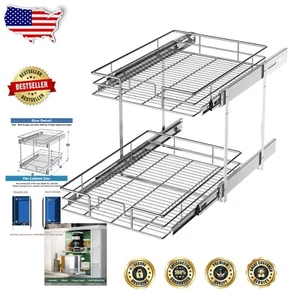 Robusto organizador de estantes de cocina extraíble de 2 niveles - capacidad de 100 libras, acabado cromado - Imagen 1 de 10