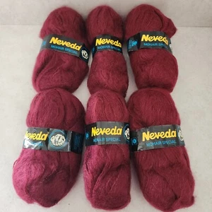 Neveda Mohair Special Yarn Burgandy Holland 1.75 oz 30% Kid Mohair LOT 6 Skeins - Picture 1 of 4