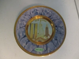Art of Chokin Mini Souvenir 6" Plate 24kt gold trim NEW YORK Twin Towers Statue - Picture 1 of 3