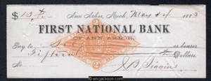 Bank Check RN-G1 Ann Arbor, Michigan. First National Bank of Ann Arbor - Picture 1 of 1