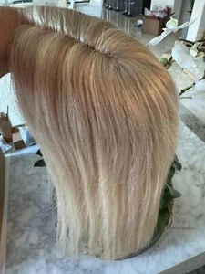 Human hair topper with mono base ash Blonde highlighted - Picture 1 of 7