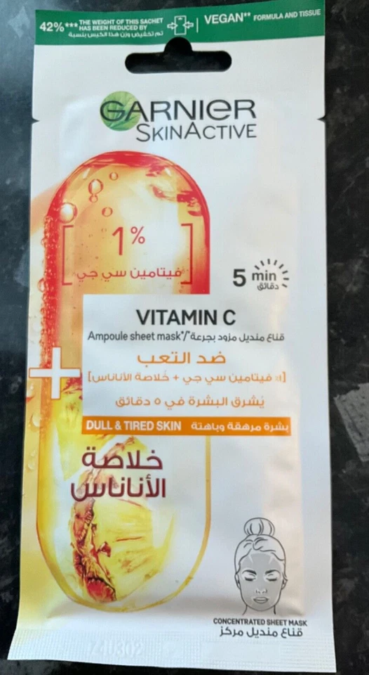 GARNIER SkinActive vitamin C  Ampoule Sheet Face Mask dull & tired skin  rrp £4 - Image 1 of 1