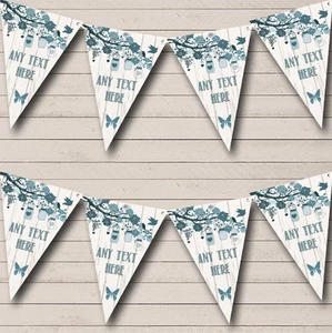 Shabby Chic Vintage Wood Teal Personalised Wedding Bunting Banner Garland - Picture 1 of 1