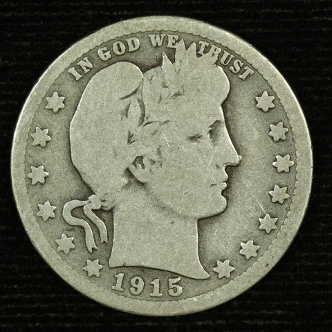 Barber Silver Quarter. 1915 S. Good Circulated. Lot # JRRC- 933 Cover