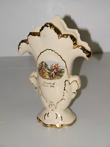VTG Souvenir of Denver Colo Colorado Victorian Lady & Man w Flute Gold Gilt Vase - Picture 1 of 12