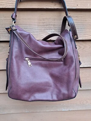 большой реальный искусственной кожи сумочка 👛 изюм цвет наплечная сумка/через плечо 8 карманов  - Изображение 1 из 4