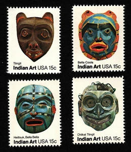 Juego de máscaras de arte indio OPC 1980 EE. UU. 15c Sc#1834-7 Estampillada sin montar o nunca montada 38678 - Imagen 1 de 1