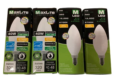 4 Maxlite Frosted Candelabra LED Soft White Light Bulb 4-Watt 40 Watt 2700k E12 - Image 1 of 3