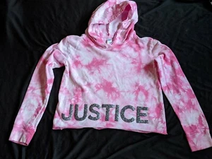 Justice cropped hoodie size 8/10 - pink tie dye / glitter Justice logo on front - Picture 1 of 4