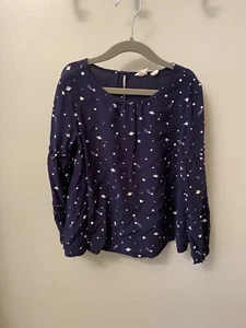 Gap kids girls navy blue small space top blouse long sleeve planets stars moon - Picture 1 of 8