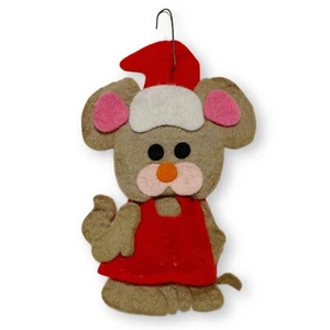 Vintage 1980s, Handcrafted 4” Felt Christmas Mouse Ornament, Santa Mouse - Picture 1 of 3