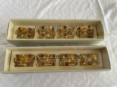 NUEVO Pier One Imports Juego de 8 servilleteros con joyas rojo y ámbar conjunto en oro Foto 1 de 4