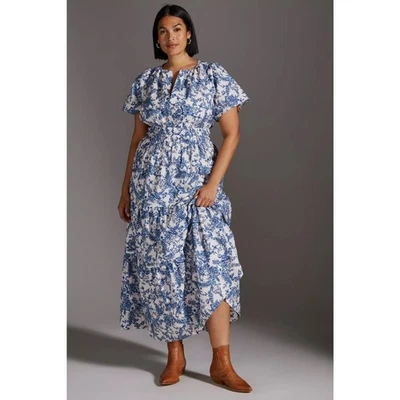 nwt by ANTHRPOLOGIE sz 1X Somerset Maxi Dress Blue White Floral Motif - Image 1 of 4