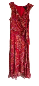 Women’s Maggie London SZ 0 Petite Sleeveless Long Dress Red Sheer V-Neck Lined - Picture 1 of 11