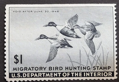 1945-46 Selo de Caça #RW12 Estado Perfeito Muito Bom Estado Novo em folha Saltos de Goma Leve OG - Imagem 1 de 3