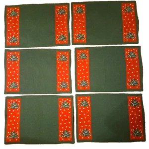 Set of 6 Christmas Tree Fabric Placemats Waechtersbach? Green Red - Picture 1 of 9