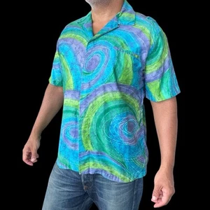 Vintage Hawaiian Aloha shirt Liberty House Brushed Cotton Psychedelic Fits Large - Picture 1 of 10