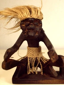 Wooden Carved Pencil/Incense Sculpture Tribal Folk Art Bali Figurine 8" x 5"x 4" - Picture 1 of 6