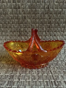 Fenton Glas Orange Amberina Gänseblümchen & Knopf Split Zweig Griff Oval Korb  - Bild 1 von 10