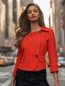 Banana Republic Crop Jacke Rot Größe M Blazer Leinen Baumwolle Knopf Taschen - Bild 1 von 8