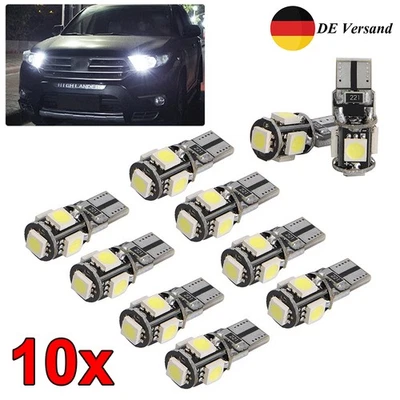 10 Stück LED 5 SMD T10 Standlicht Auto Innenraum Glassockel Lampe Beleuchtung DE - Bild 1 von 4
