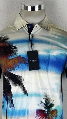 NWT! Bugatchi Hawaiian Polo Shirt Men’s Palm Trees Sunset Medium - Image 1 of 4