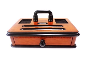 Solid American Cherry Pen Writing Ink Stand 2 Wells Copy of 1890s Handmade in MN - Picture 1 of 22
