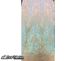 Iridescent Baby Blue On Nude 4 Way Stretch Mesh Sequin Fabric By Yard Lace - Picture 1 of 10
