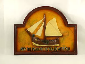 Sailboat Relief Framed Map Wooden Mast Cloth Sails Rigging Nautical 00101010 - Picture 1 of 3