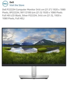 Dell 22in Monitor P2222H Full HD 1920 x 1080 HDMI VGA DP 8 ms 16:9 Widescreen - Picture 1 of 4