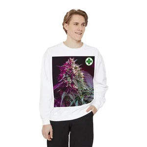 Unisex Garment-Dyed Sweatshirt with Medical Cannabis Design w/ Rasta Back - Picture 1 of 27