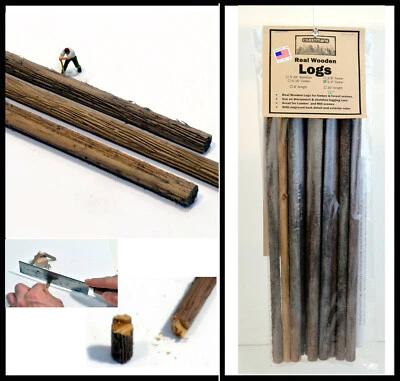 1/2" x 12" LOGS, SIX, REAL WOOD, Proto barkDETAIL & COLOR, HO/N/O/S, CombineSHIP - Image 1 of 4