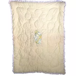 Vintage Yellow Baby Quilt Lace Trim Applique Plaid Squirrel 31”x42” Plaid Back - Picture 1 of 4