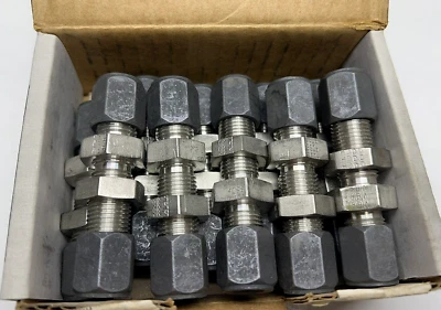 (Box of 10) Parker 6 WBU-SS Bulkhead Union 3/8" Stainless Steel Ferulok Fitting - Image 1 of 4