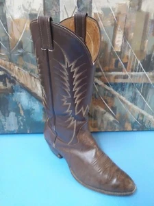NOCONA VINTAGE COGNAC COWBOY BOOTS FLAME STITCHED 9.5 D IMMACULATE - Picture 1 of 11