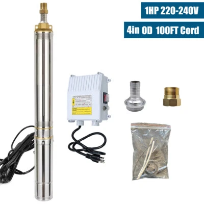 IMESHBEAN 1HP Deep Well Submersible Pump 4'' OD 230V 33GPM 207ft Stainless Steel 100' Cord