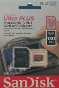 SanDisk Ultra Plus MicroSDHC UHS-I Card With Adapter 32 GB Speed Up To 130 MB/S - Picture 1 of 2
