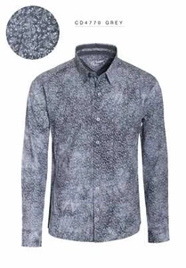 Men's Italian fashion Long Sleeves button down casual Shirt Grey Floral Pattern - Picture 1 of 1