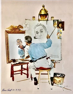 N. Rockwell 12x15 Print Mat finish "Triple Self Portrait"D.Art Co NY # 10874 - Picture 1 of 4