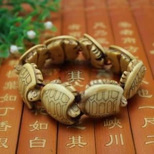 Schöner Vintage Armreif Armband Schildkröten Yak Knochen Schnitzerei Armbänder   - Bild 1 von 4