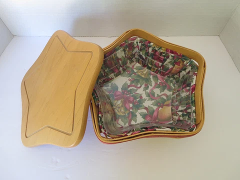 Longaberger Star Shaped Basket  With Lid, Fabric Liner & Protector 2001 Signed Cover