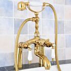 Luxury Gold Brass Bathtub Mixer Tap Deck Mount ClawFoot Tub Faucet & Hand Shower